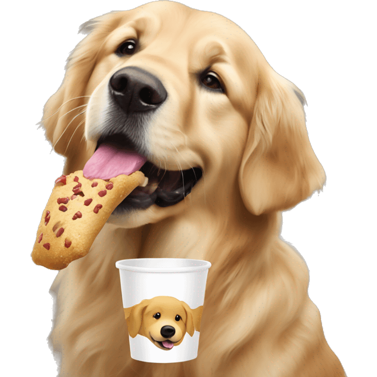 Older golden retriever eating a pup cup  emoji