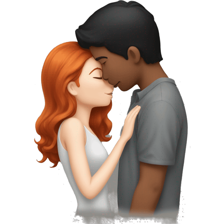 redhead kissing her boyfriend with black Hair emoji