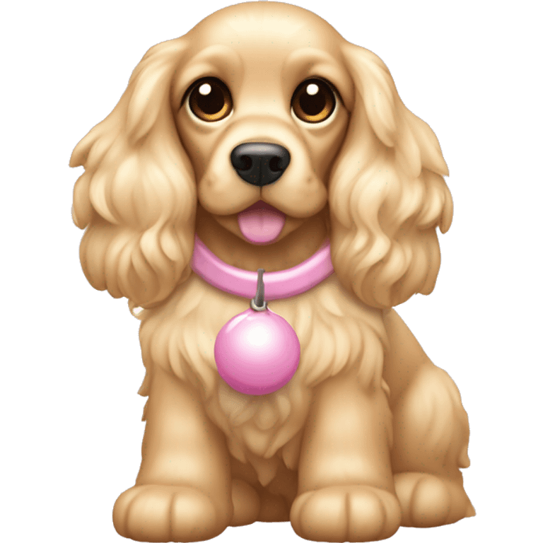 Blond cocker spaniel wearing two light pink sleighbell emoji