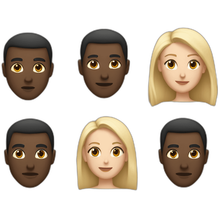 six dark-skinned men stand in a row behind a pale blonde woman emoji