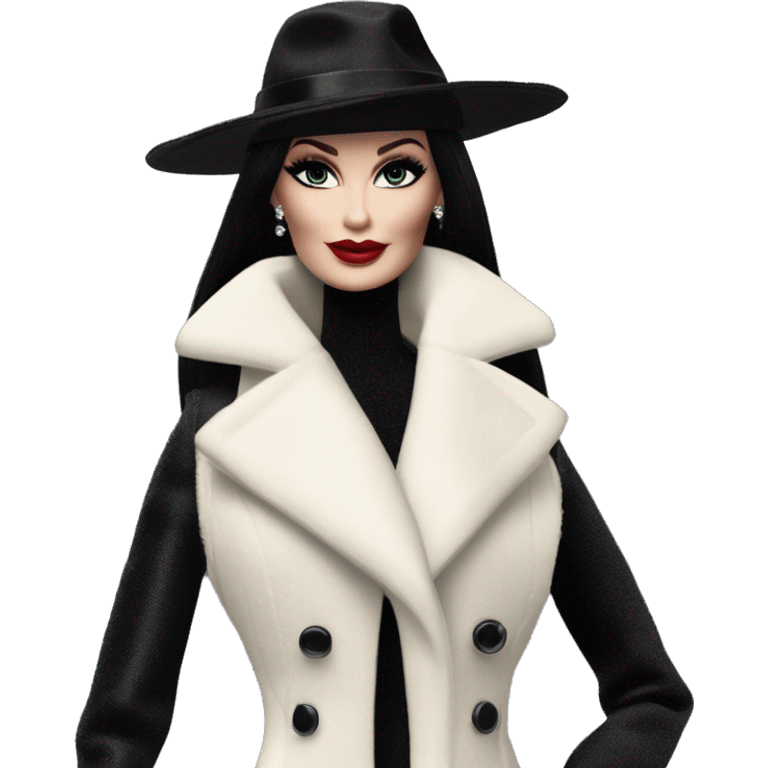 Fit Silkstone Dazzling Winter Barbie Morticia Addams .  Wearing coat gloves boots hat emoji