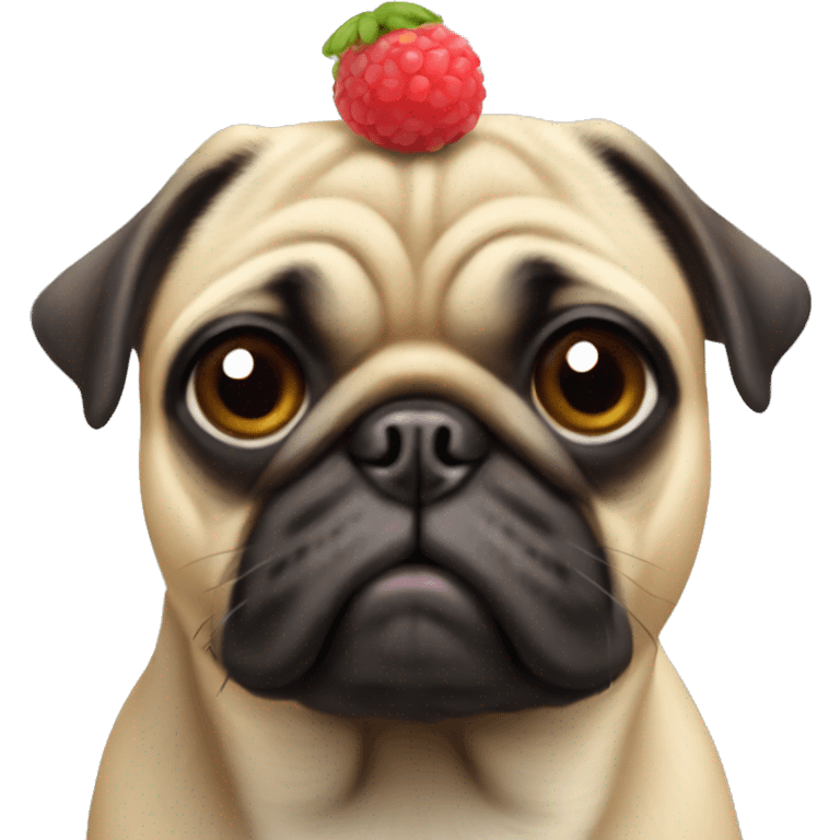 Pug with a stowberry on the head  emoji