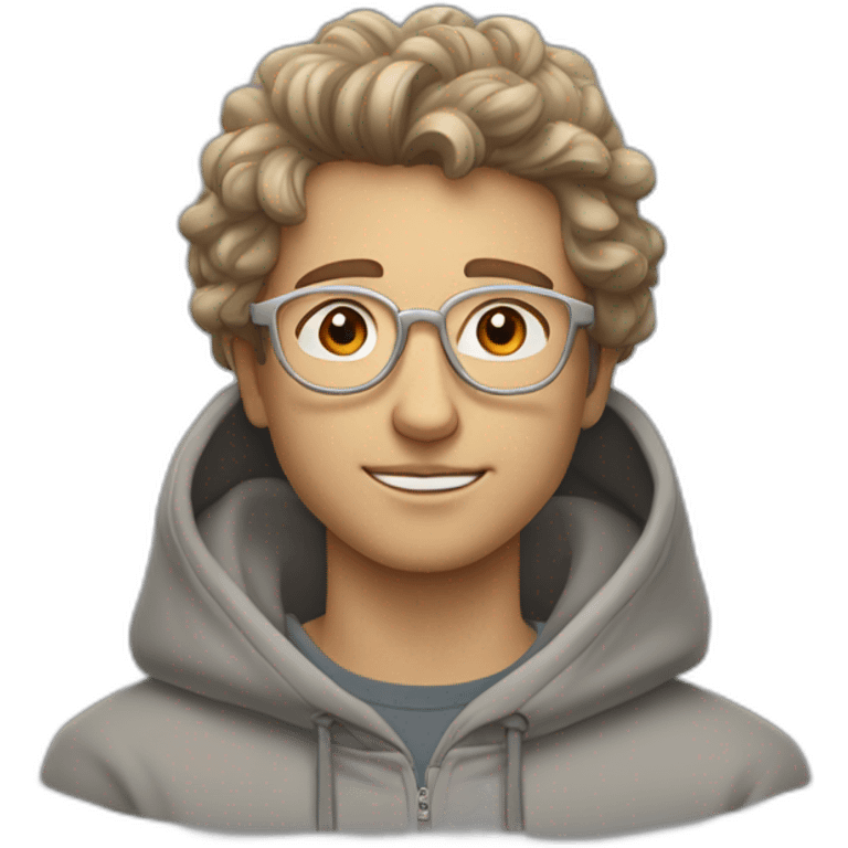 young white guy with wavy hair and a fade in light brown color and round silver color glasses with a grey hoodie on emoji