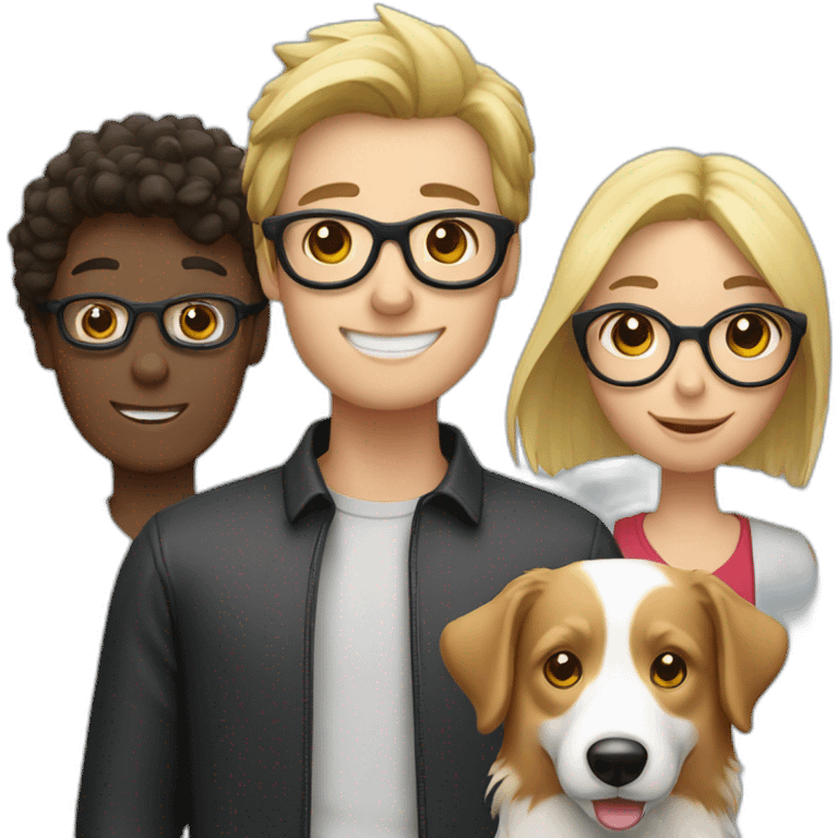 Border Collie with 2 people  a blond woman and a man with glasses emoji