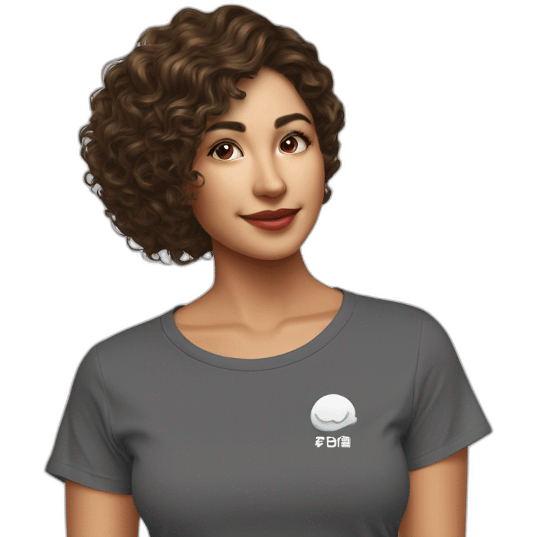 mujer cabello medio liso con ondas camiseta con logo 4tech emoji