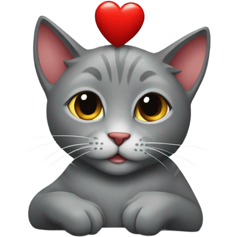 Grey cat holding heart emoji