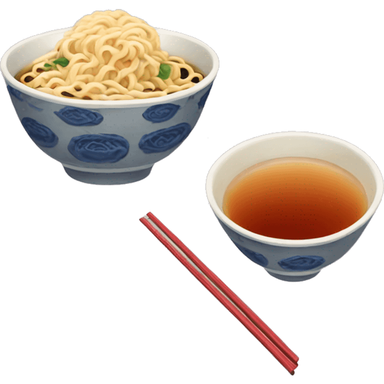 bowl of ramen next to a cup of tea  emoji