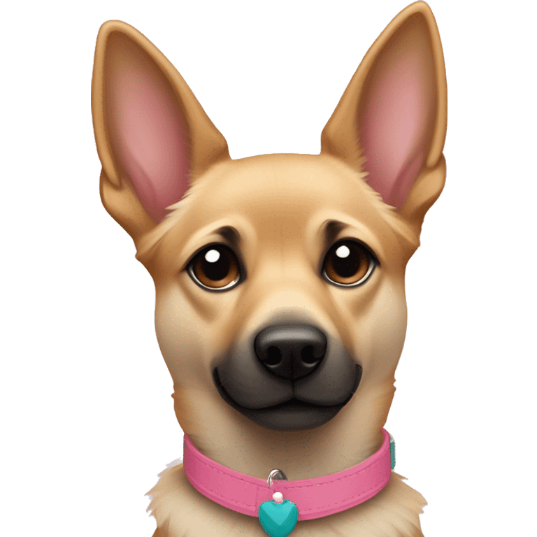 Tan German Shepard with pink collar and white chihuahua with teal collar emoji