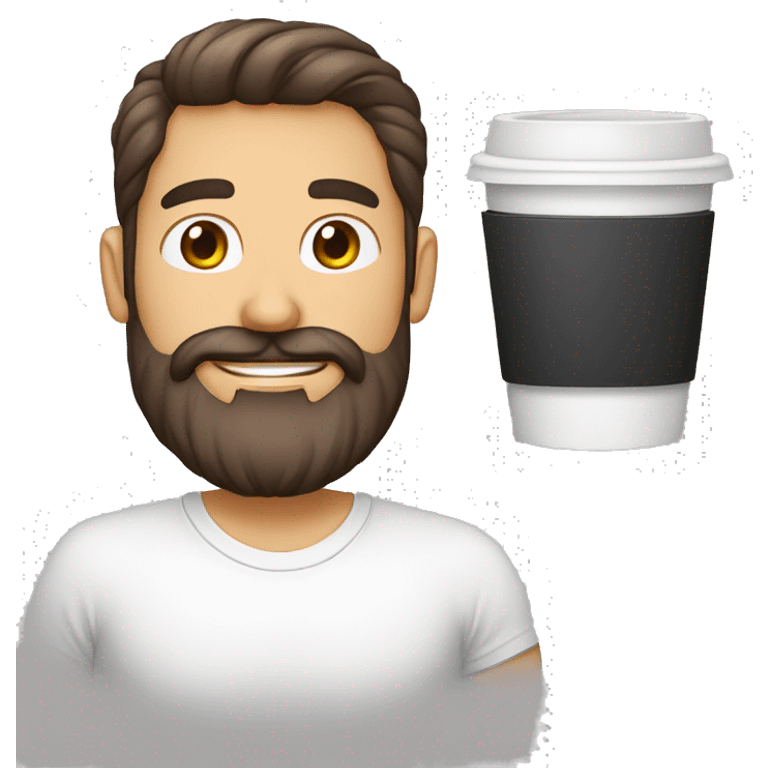 homem branco com barba com um copo café emoji