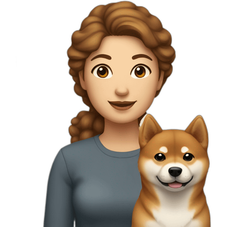 Cute Shiba-dog Accompanied by a middle age woman with brown and curly hair emoji