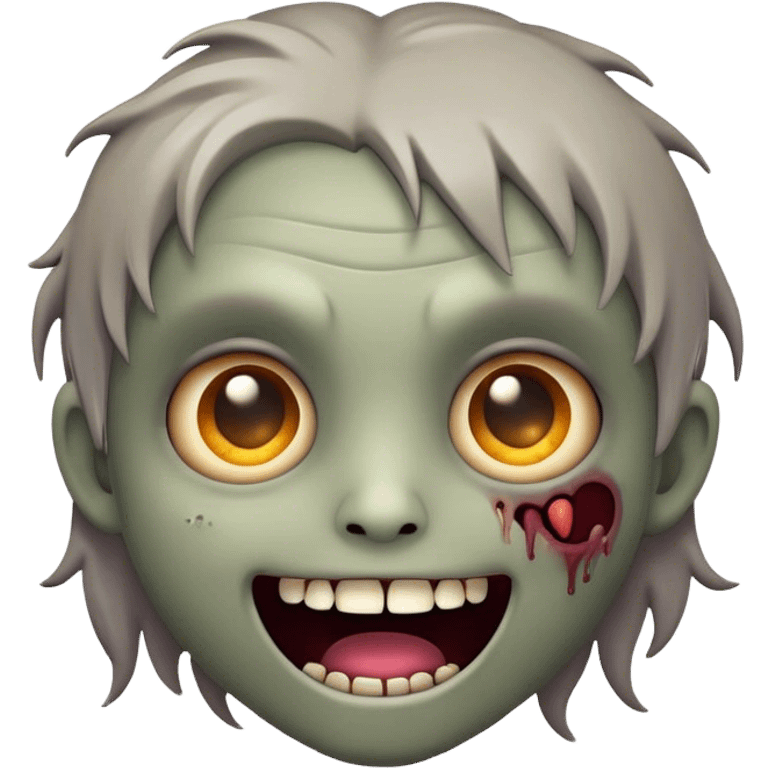 Cinematic Cute Zombie Portrait Emoji, with a delightfully quirky, slightly disheveled face in muted ashen hues, featuring quirky bright eyes and a playful, stitched-together smile, simplified yet irresistibly charming, highly detailed with a soft glowing outline that captures the adorable, offbeat spirit of a zombie who’s more cute than creepy! emoji