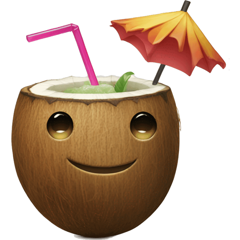 Coconut smiling and hold a cocktail  emoji