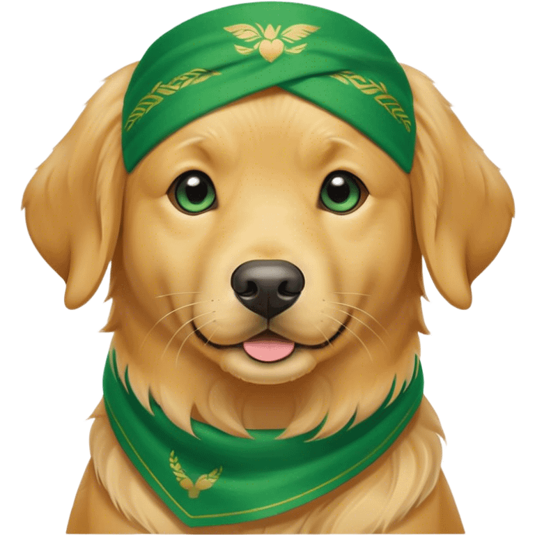 Golden Retriever with green bandana emoji