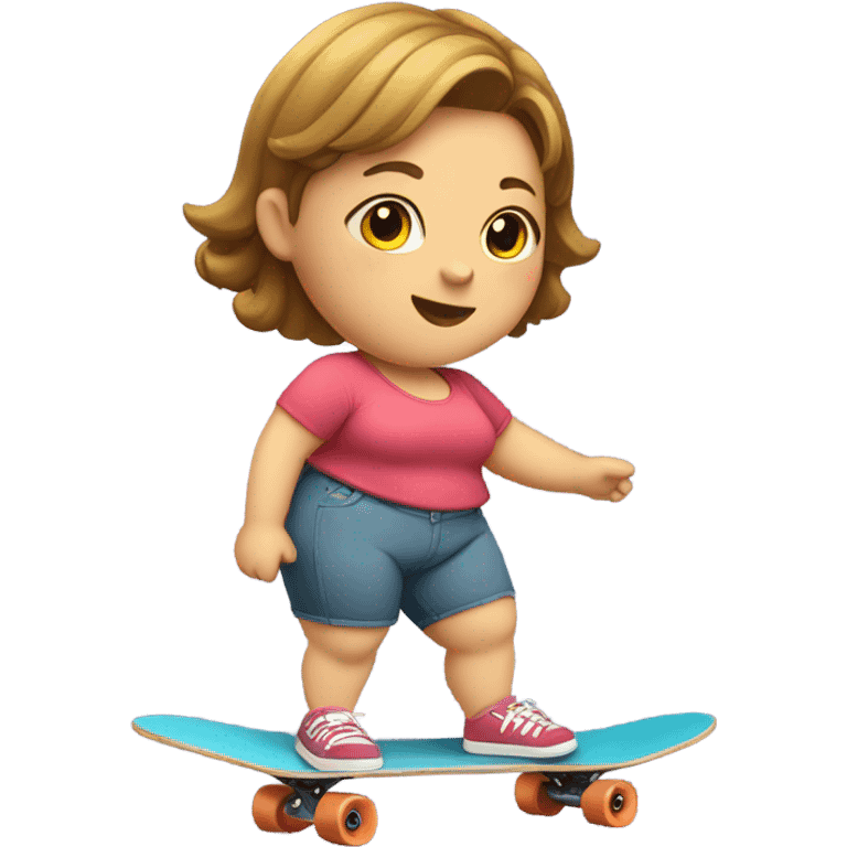 Fat girl on tiny skateboard emoji