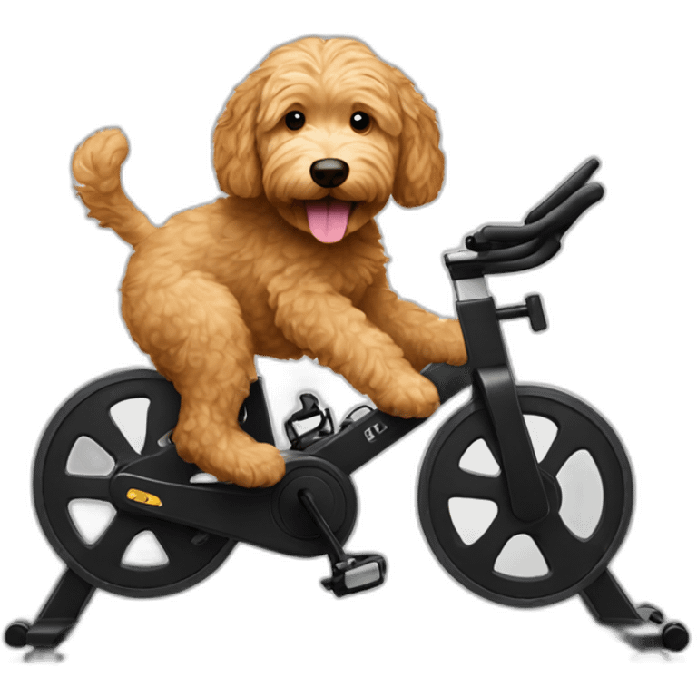 Goldendoodle riding a spin bike emoji