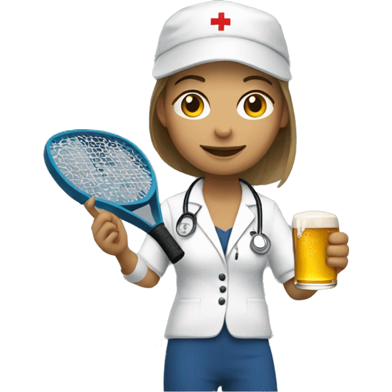 Doctor playing padel with beer in her hand emoji