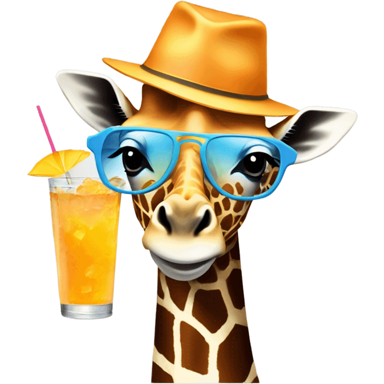 Giraffe wearing a bucket hat with a cocktail emoji