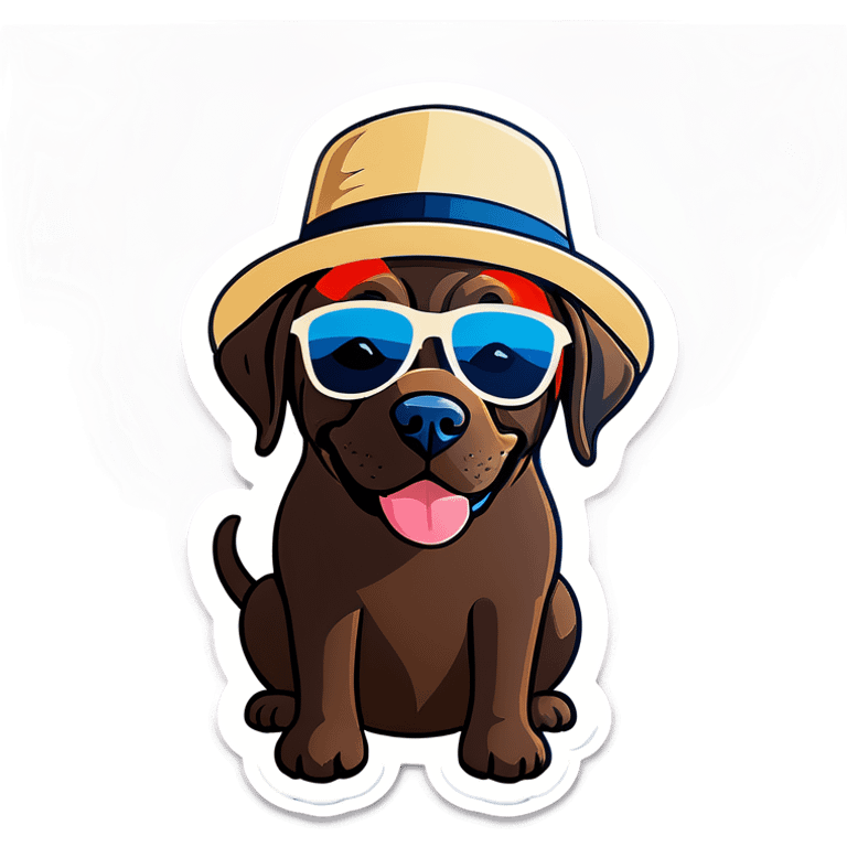 Chocolate lab with sunglasses and hat emoji