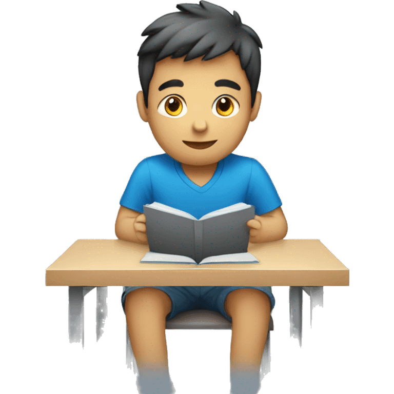 male sitting and studing with blue shirt emoji