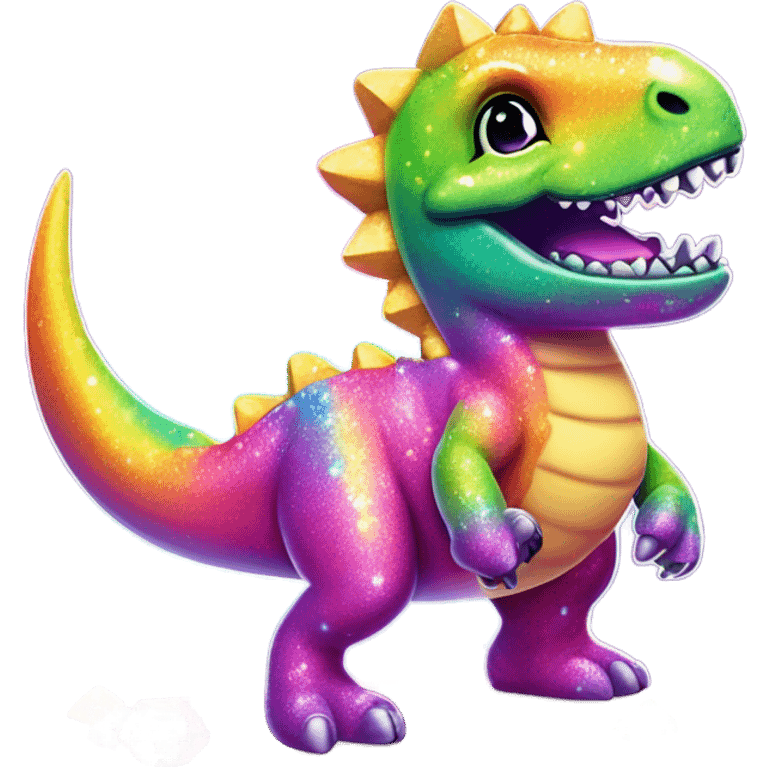 Lisa frank glitter rainbow cute dinosaur with sword and jewels emoji