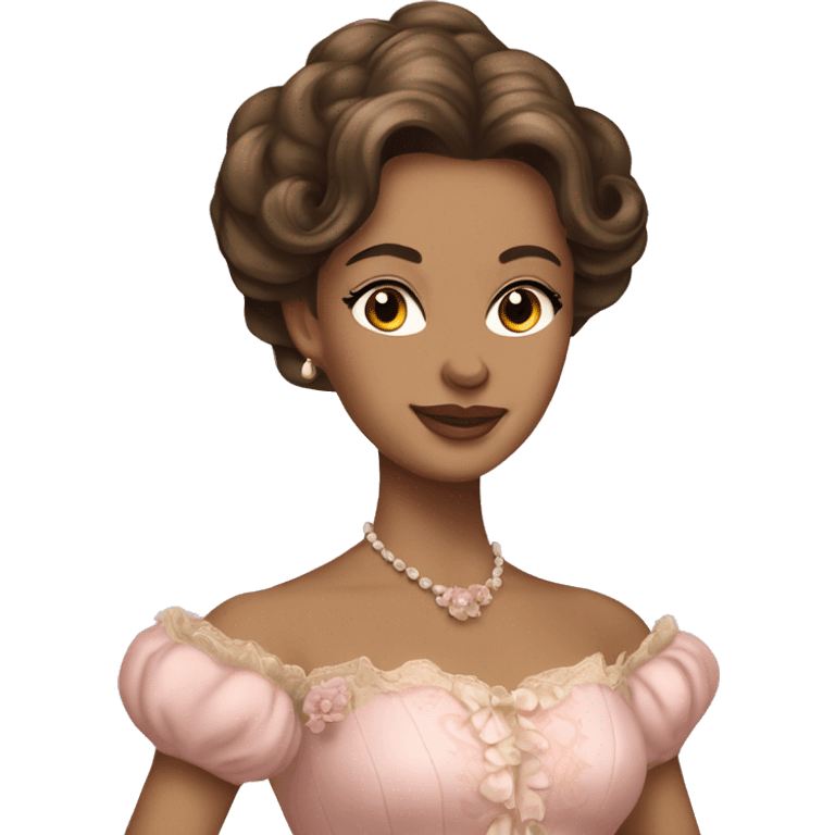 vintage rococo light brown skin and brunette woman in a light pink gown  emoji