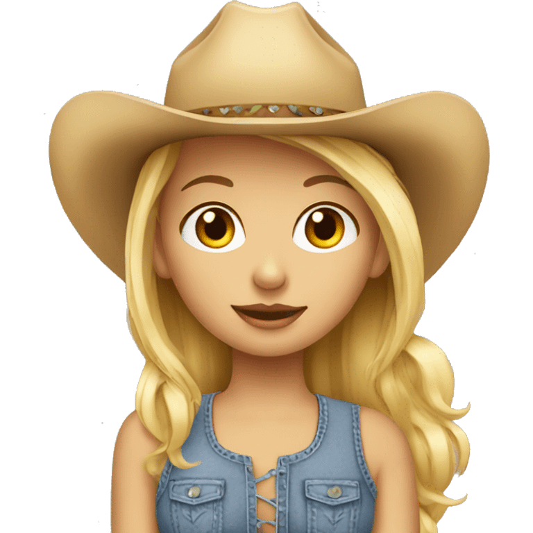 blonde girl wearing a cowgirl hat with a sun dress on. include a hoop nose piercing emoji