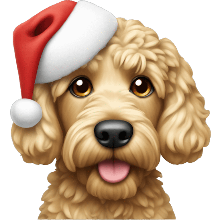 A blonde cockapoo dog with a Christmas hat on   emoji