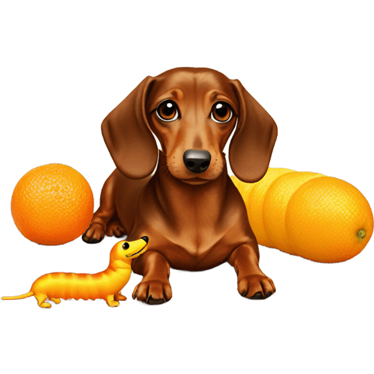 Daschund with orange and yellow caterpillar emoji