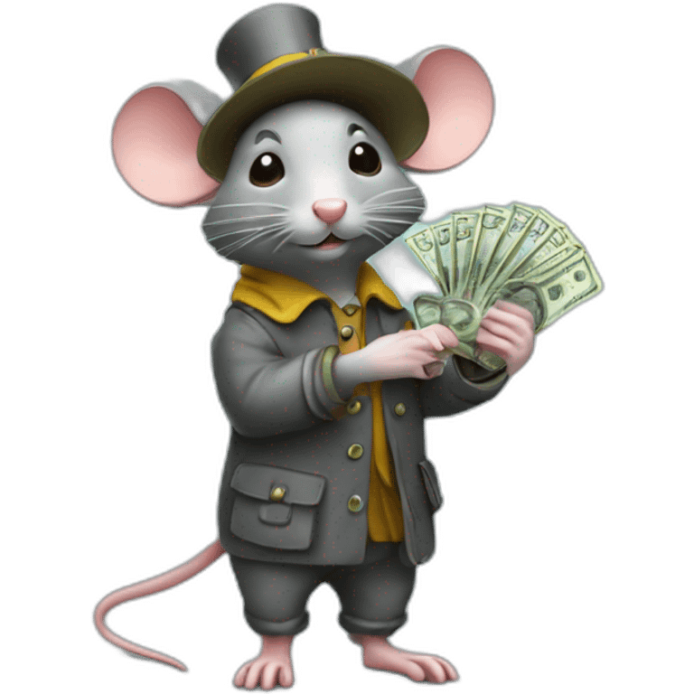 a rat with rain shoes on hist feet and holding money emoji