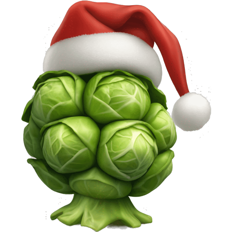 realistic Brussels sprout with Christmas hat emoji