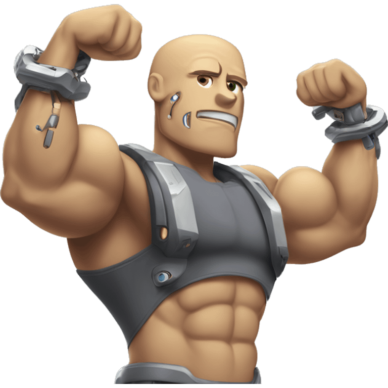 Flexing cyborg bicep and forearm with circuits and shocks emoji