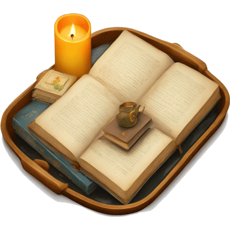 vintage tray with books and candle emoji