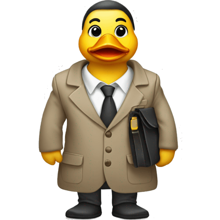 A duck in a office wear clothes holding a bag with dark under eyes emoji