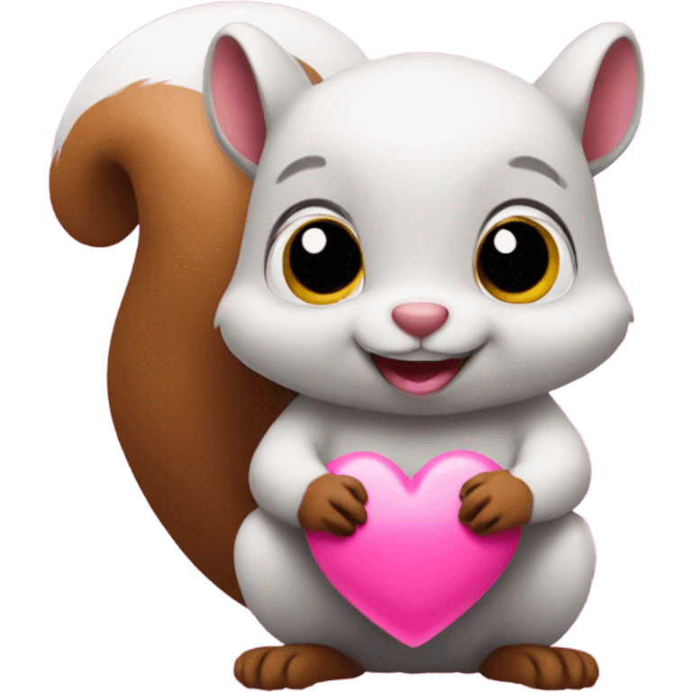 pink squirrel holding a poop emoji heart emoji