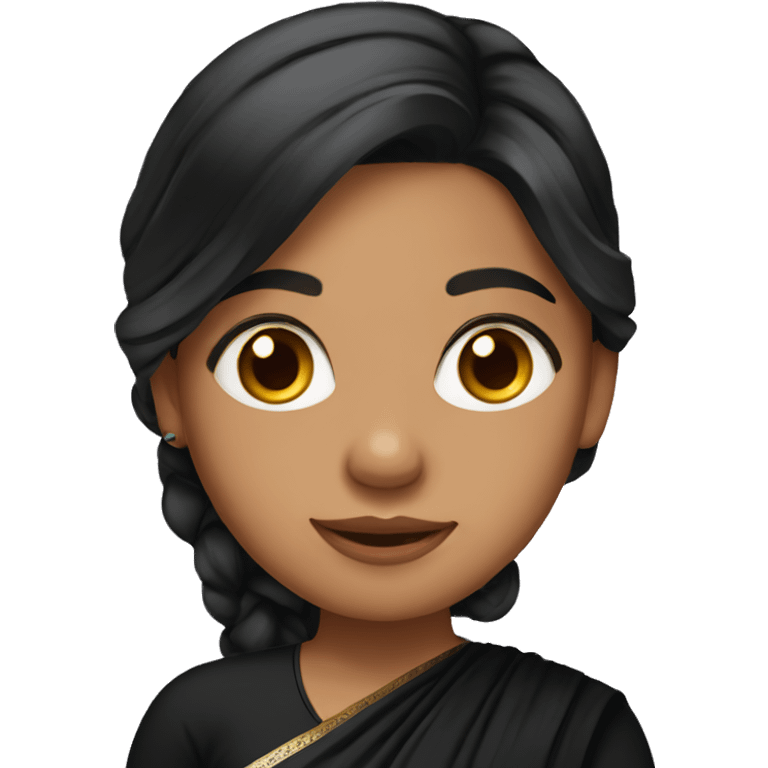 Light skin black long hair girl wearing black saree emoji