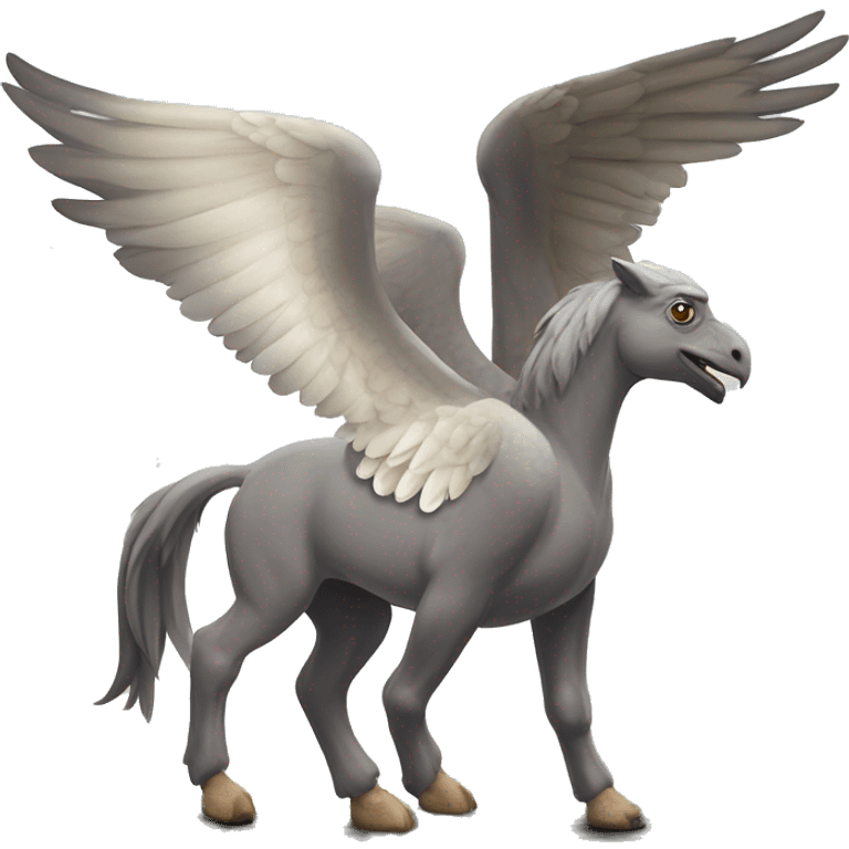 hippogriff: Majestic creatures with the front legs, wings, and head of a giant eagle and the body, hind legs, and tail of a horse. emoji