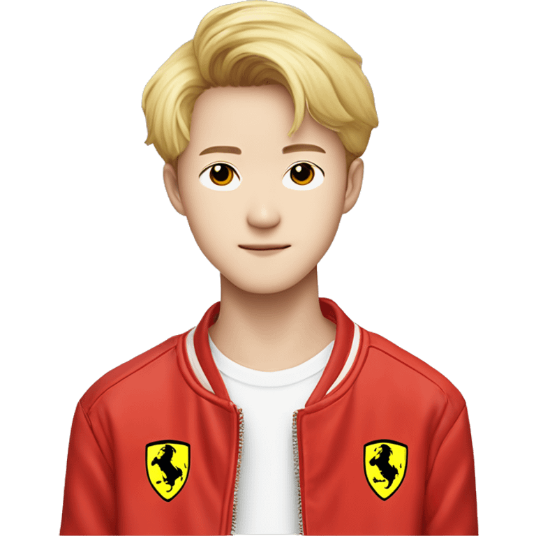 Kpop idol group nct dream name jeno who has a mole in his under left eye corner wearing a red ferrari jacket  emoji