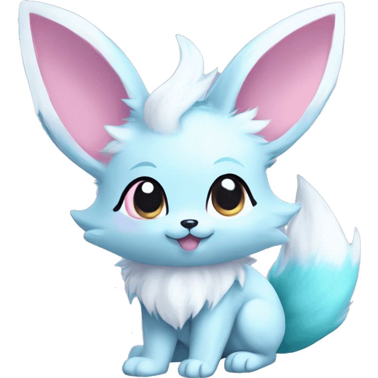 Kawaii Pastel Cotton-Candy-Colored Eeveelution-Cute-fox-Bunny-Pokémon-fusion full body emoji