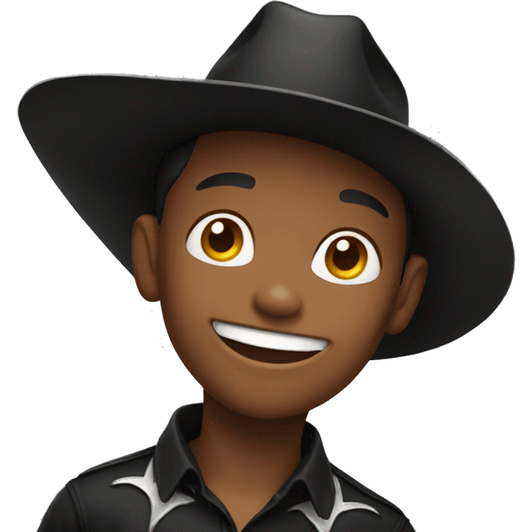 smiling boy in black shirt with cowboy hat emoji