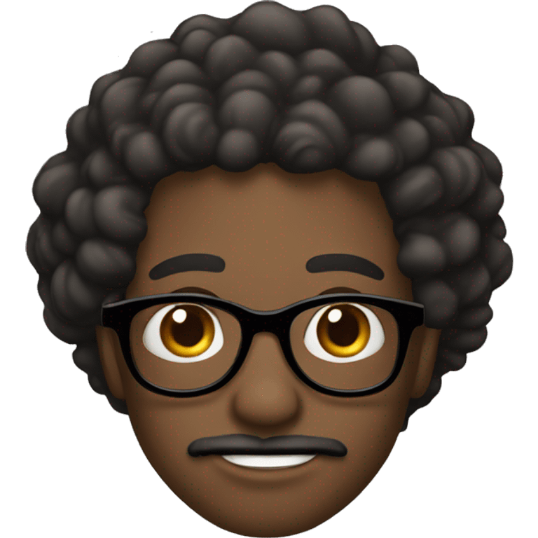 Black man, with waves, brown eyes, moustache, goatee, clear glasses,  emoji