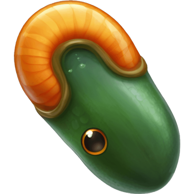 Eight-eyed Dark green and orange leech with oral suction and caudal suction emoji