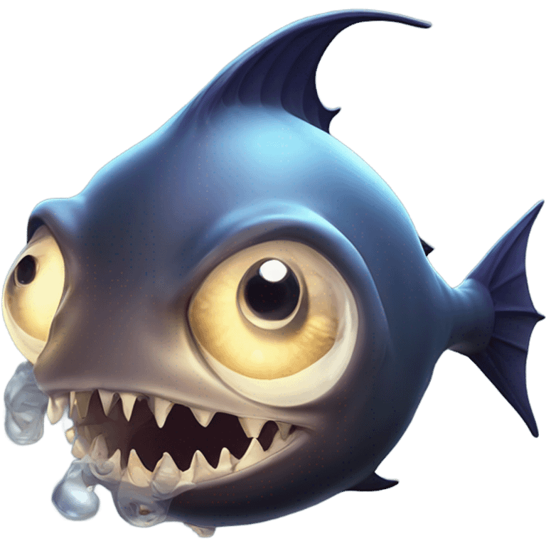 Anglerfish with a glowing lure hanging from its forehead, sharp teeth, and big eyes. emoji