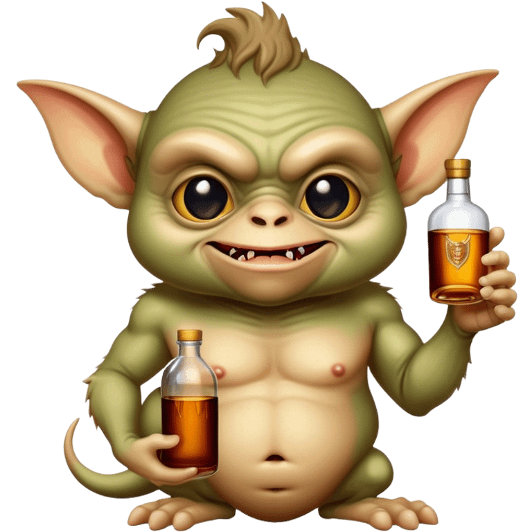 A ugly gremlin holding a Hennessy bottle emoji