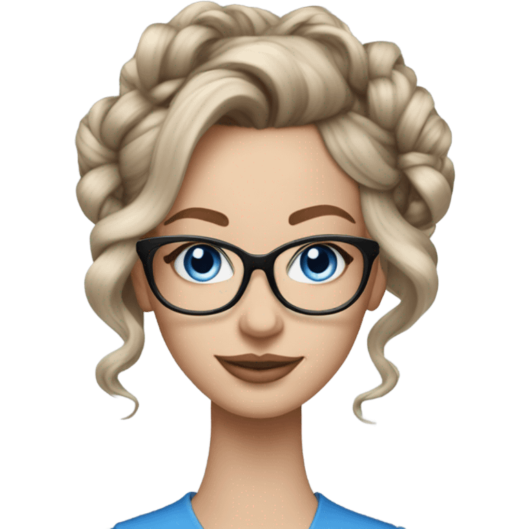 Shoulder length Balayage updo pale model lady with glasses and blue eyes  emoji