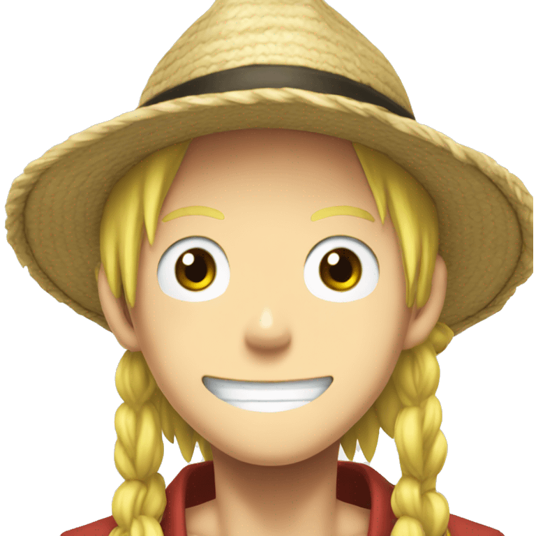 Luffy from Ine Piece anime with long blonde hair and his hat emoji