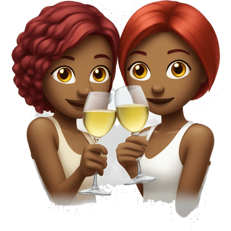 Two girls one red and one bordeaux hair drinking white wine emoji