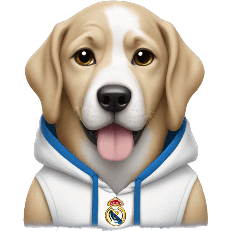 Dog wearing a Real Madrid hoodie emoji