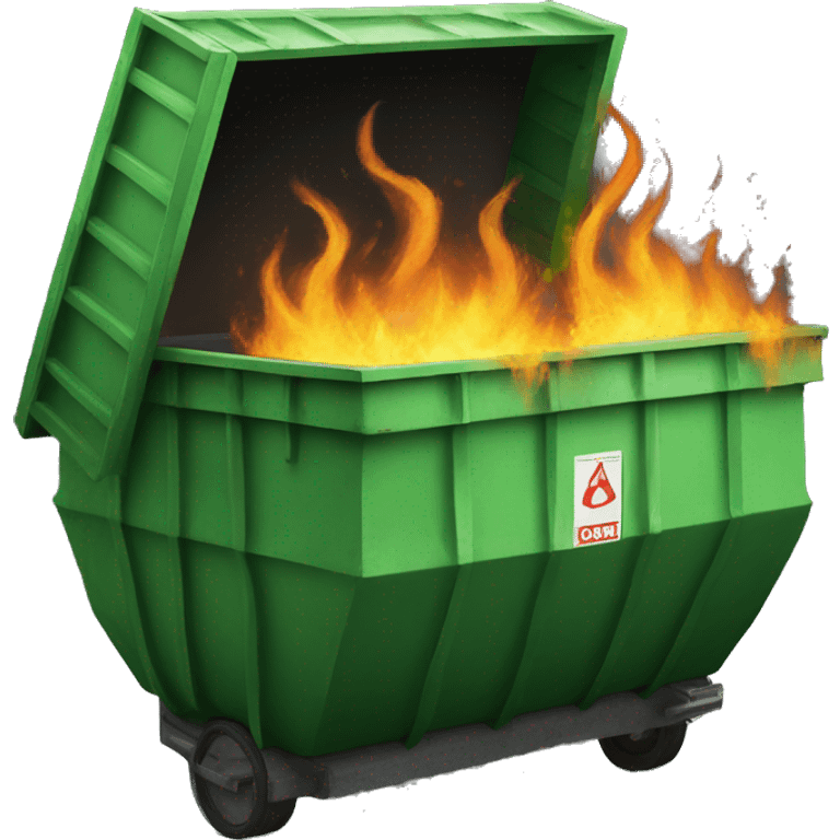 green dumpster with fire emoji