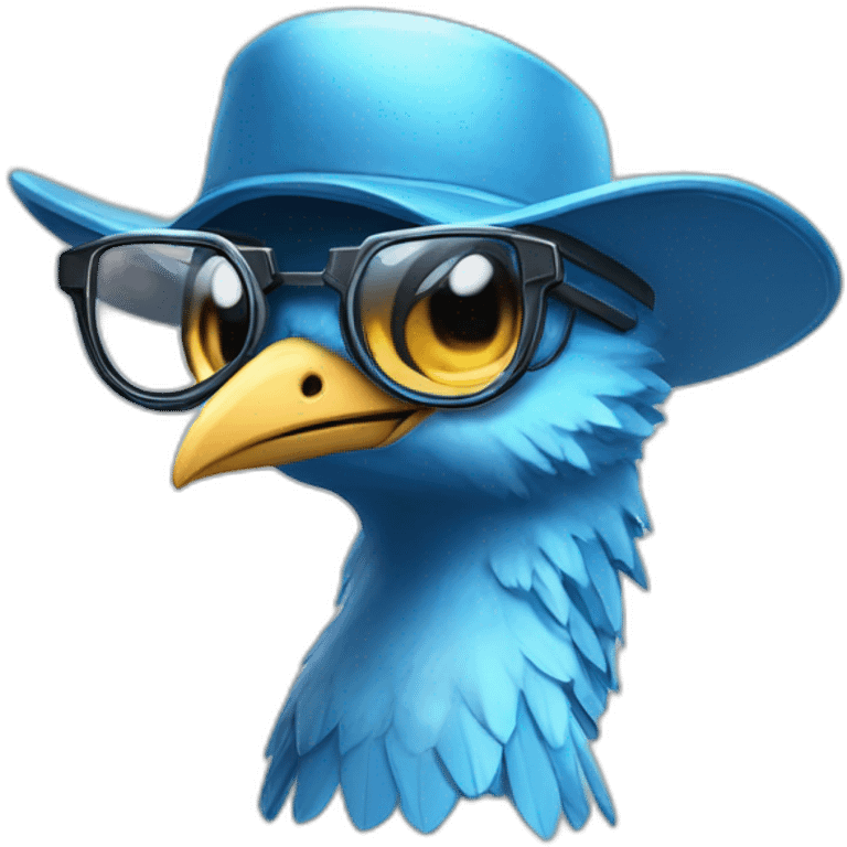 Crazy funny Cyberpunk Articuno head with beautiful smile wearing glasses and hat emoji