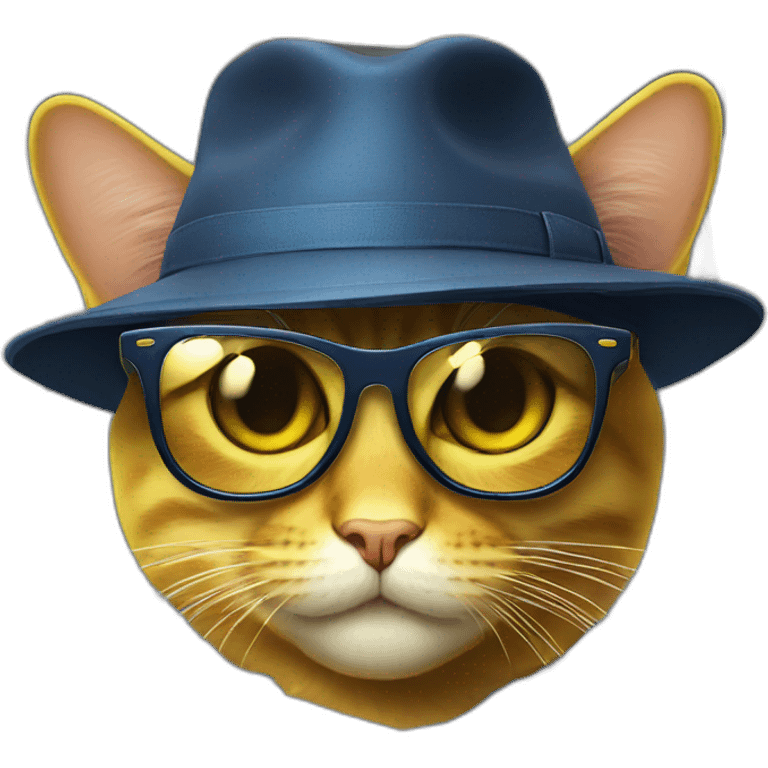 yellow cat emoji in cool sunglasses and hat emoji